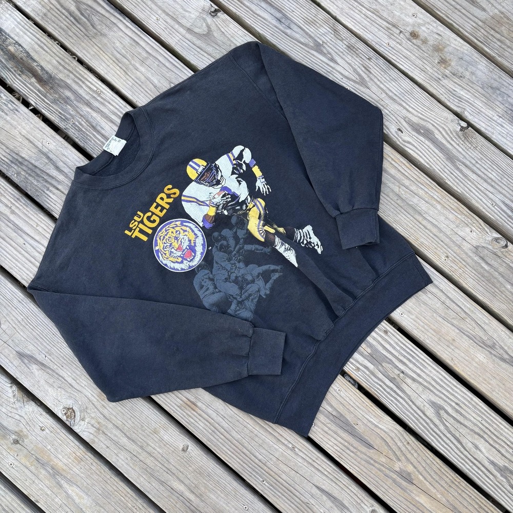Vintage LSU Tigers Sweatshirt Mens Large Black NCAA Football Nutmeg Mills USA